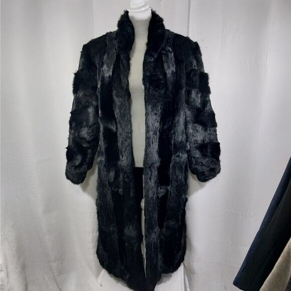 LEARSI! STUNNING BLACK GENUINE RABBIT FUR COAT, JACKET, STYLED LIKE A MINK! SZ M - Picture 2 of 13